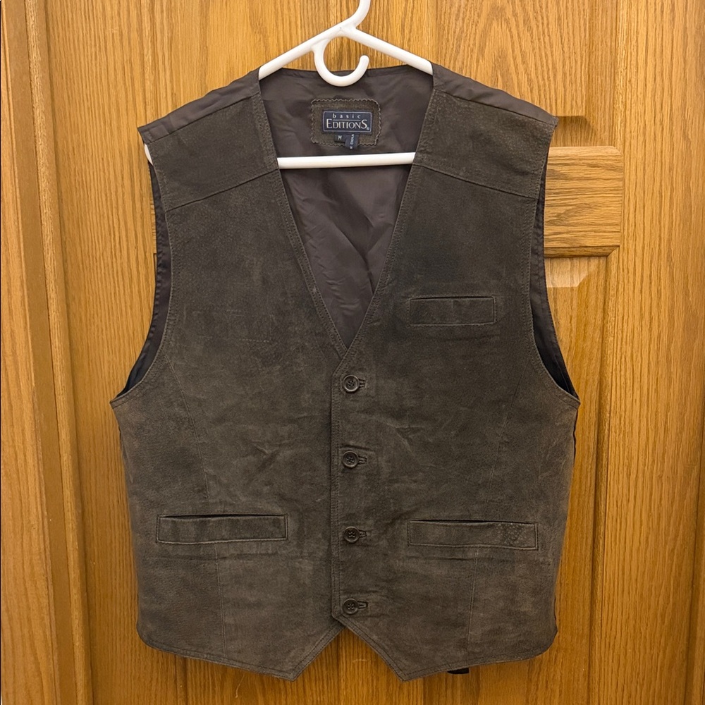 BASIC EDITIONS VINTAGE Brown Suede Casual Preppy Leather Vest Size M